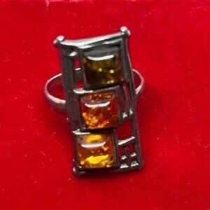 Gemporia Authentic Baltic Amber 925 Sterling Silver Ring Size 6
